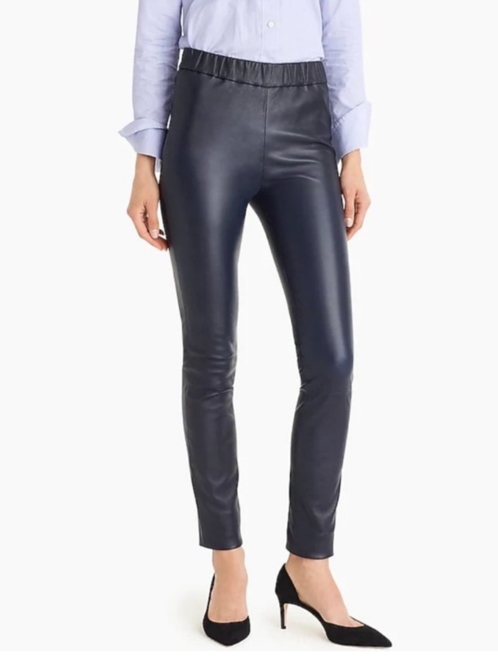 J. Crew Collection Stretch Leather Pants Navy Classic Neutral Quiet Luxury 12